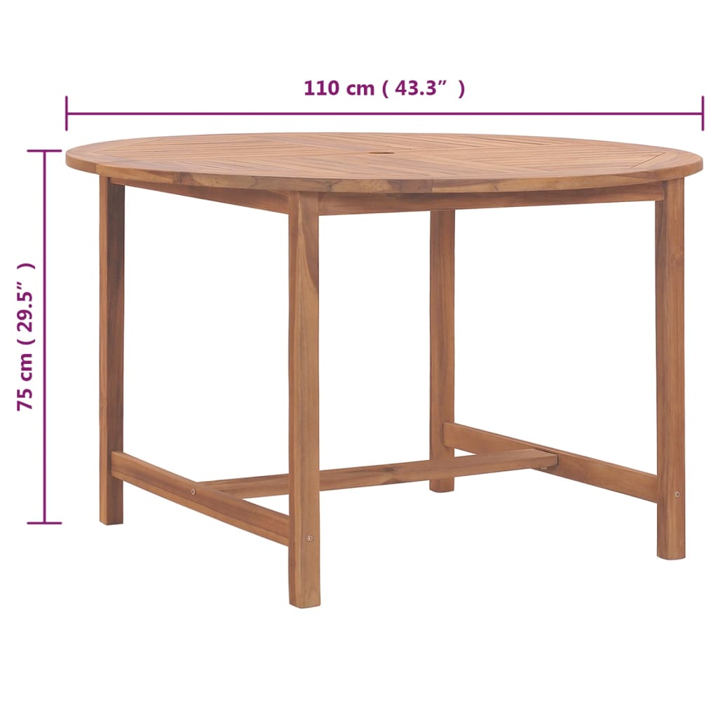 vidaXL Table de salle à manger de jardin Ø110x75cm Bois massif de teck