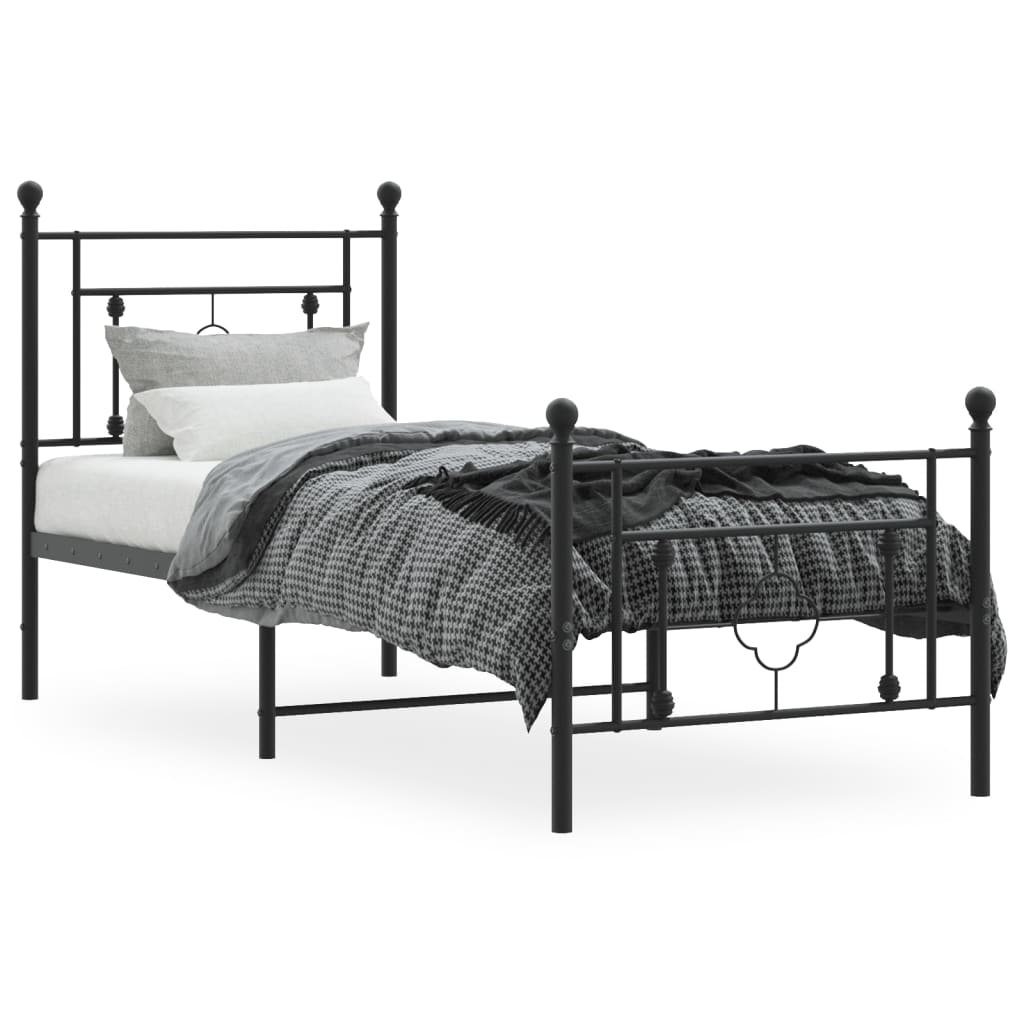 vidaXL Cadre de lit métal sans matelas avec pied de lit noir 75x190 cm