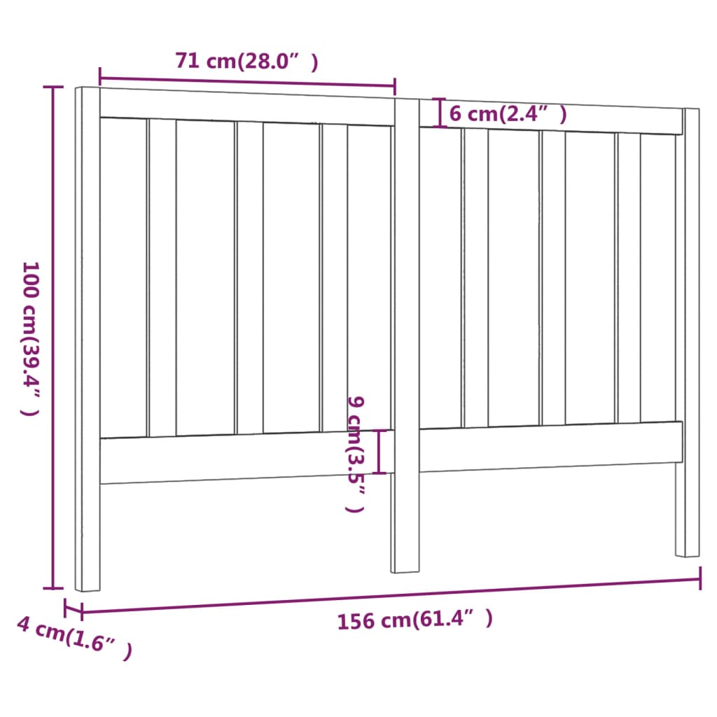 vidaXL Tête de lit 156x4x100 cm Bois massif de pin