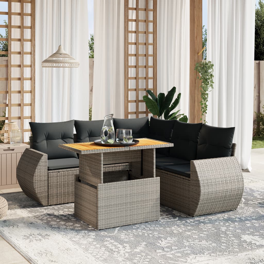 vidaXL Salon de jardin 6 pcs avec coussins gris résine tressée