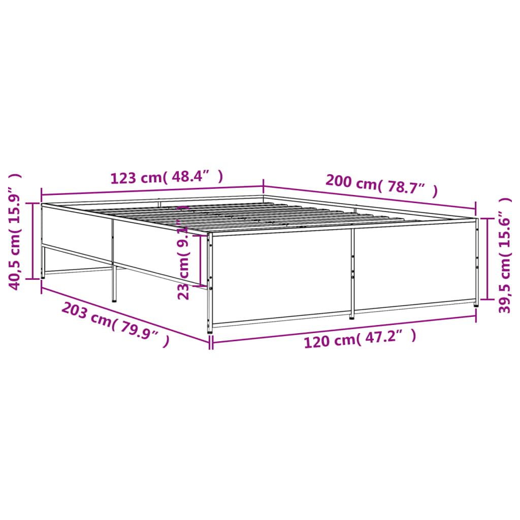 vidaXL Cadre de lit sonoma gris 120x200 cm bois d'ingénierie et métal