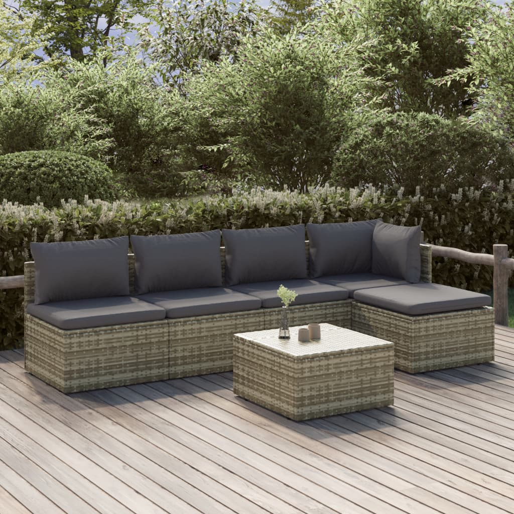 vidaXL Salon de jardin 6 pcs avec coussins Gris Résine tressée