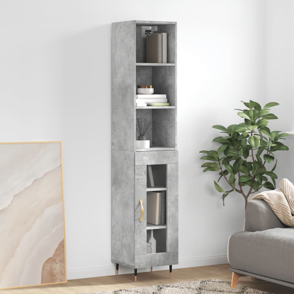 vidaXL Buffet haut Gris béton 34,5x34x180 cm Bois d'ingénierie