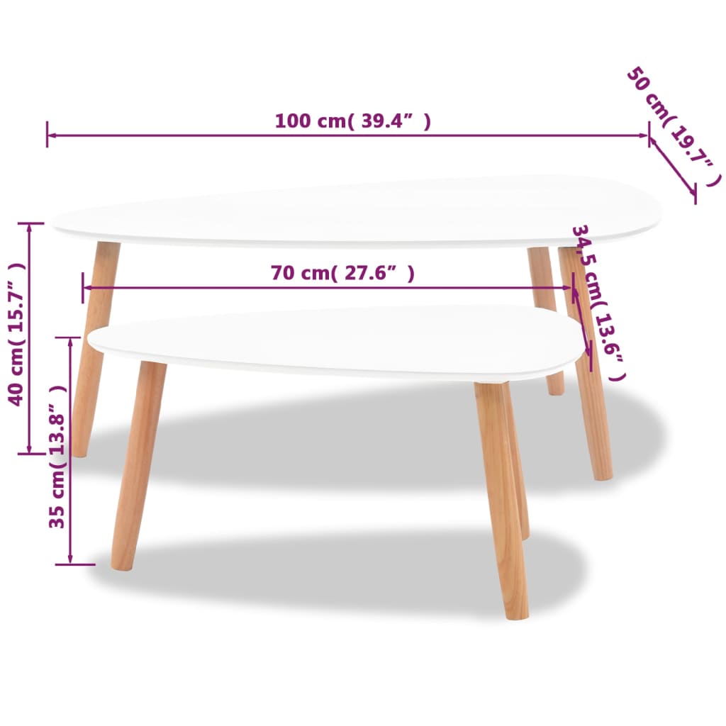 vidaXL Ensemble de tables basses 2 pcs Bois de pin massif Blanc