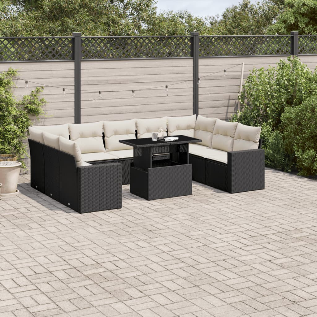 vidaXL Salon de jardin 10 pcs avec coussins noir résine tressée