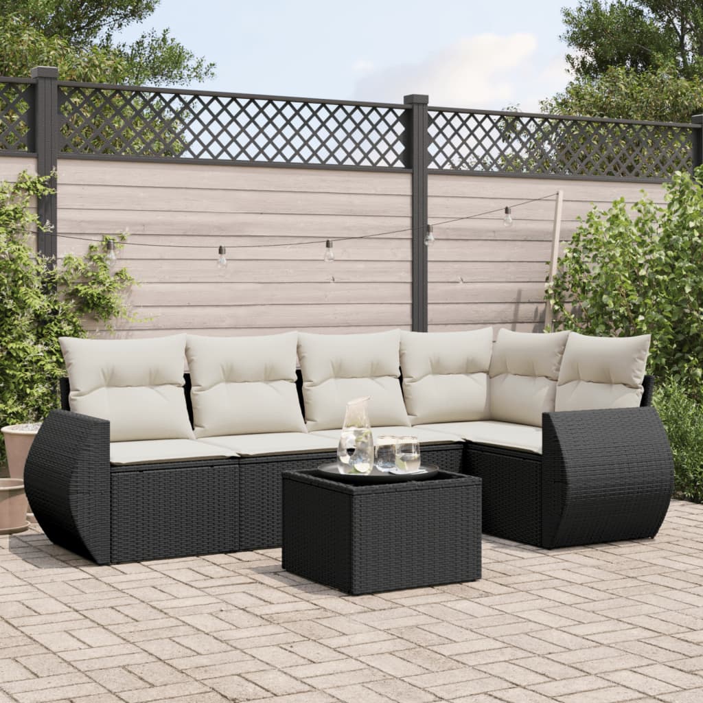 vidaXL Salon de jardin 6 pcs avec coussins noir résine tressée