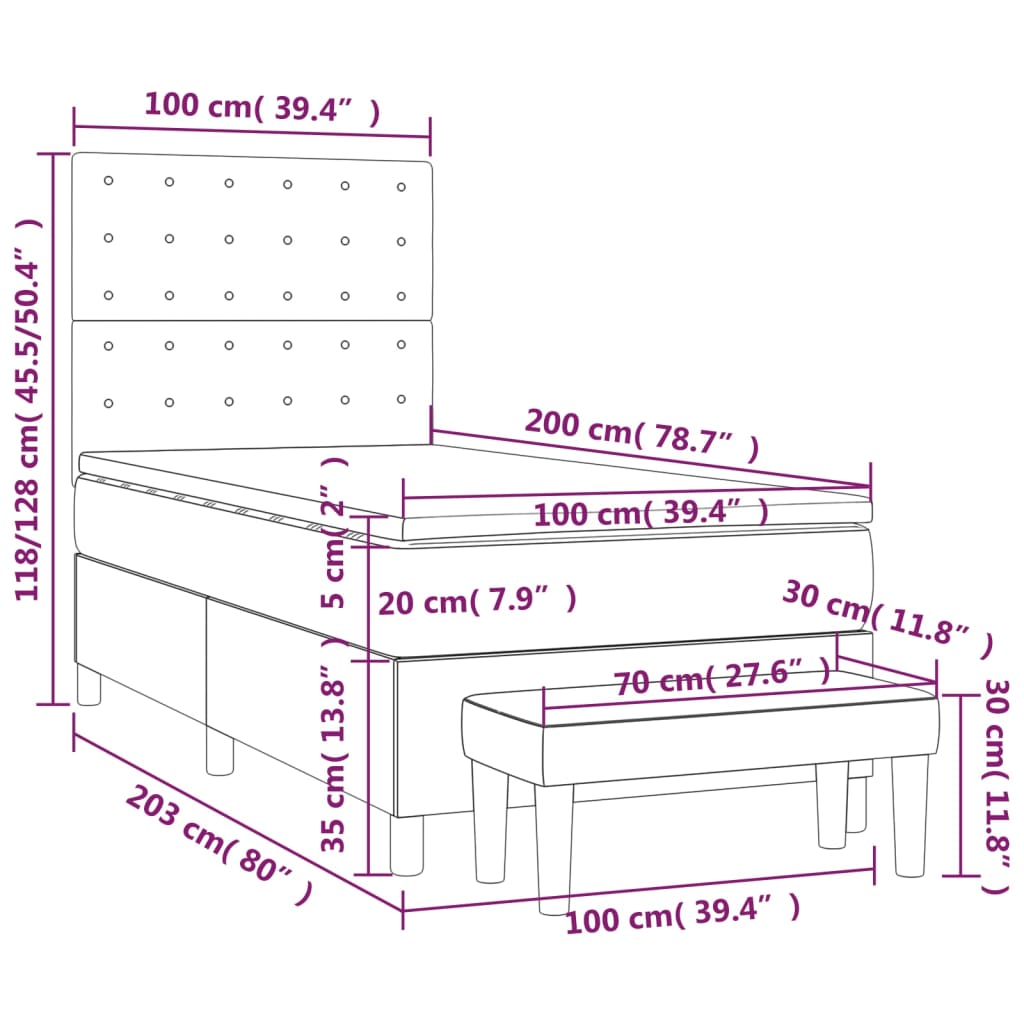 vidaXL Sommier à lattes de lit avec matelas Noir 100x200 cm Tissu