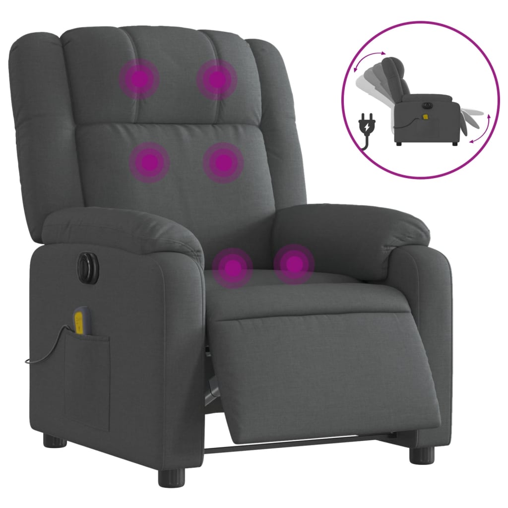 vidaXL Fauteuil inclinable de massage électrique gris foncé tissu