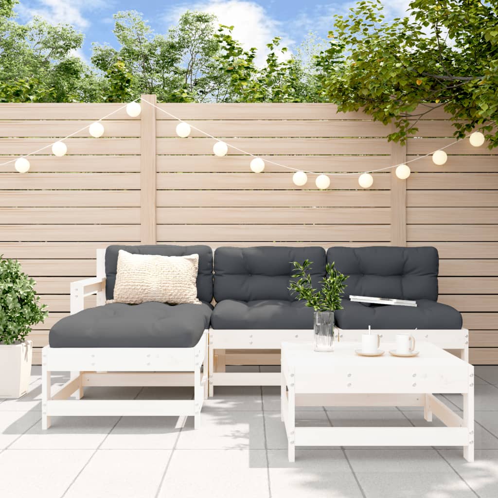 vidaXL Salon de jardin 5 pcs avec coussins blanc bois massif