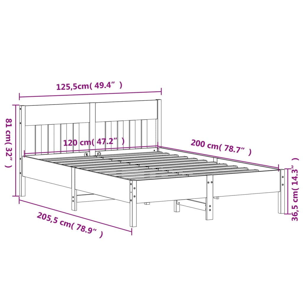 vidaXL Cadre de lit sans matelas blanc 120x200 cm bois de pin massif