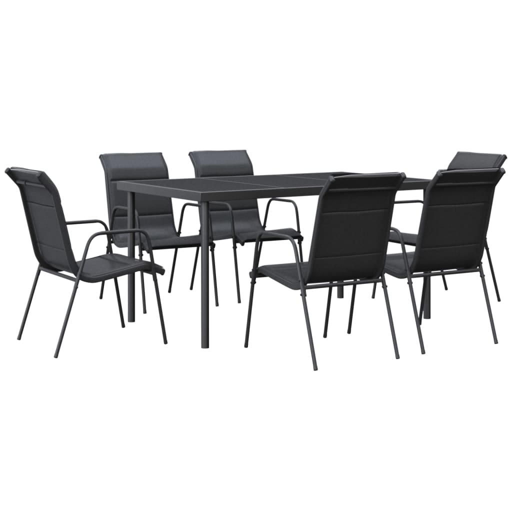 vidaXL Ensemble à manger de jardin 7 pcs noir textilène et acier