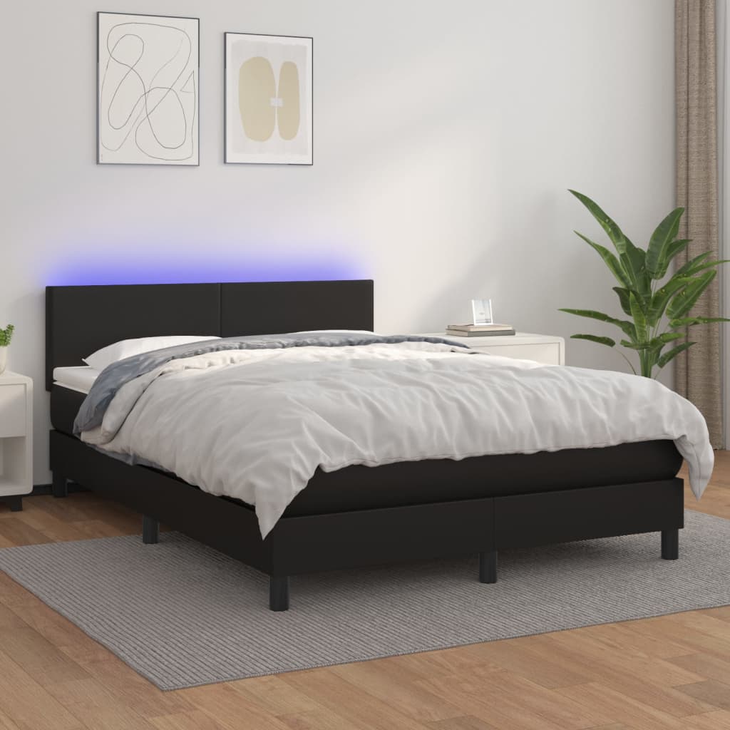 vidaXL Sommier à lattes de lit avec matelas et LED Noir 140x200 cm