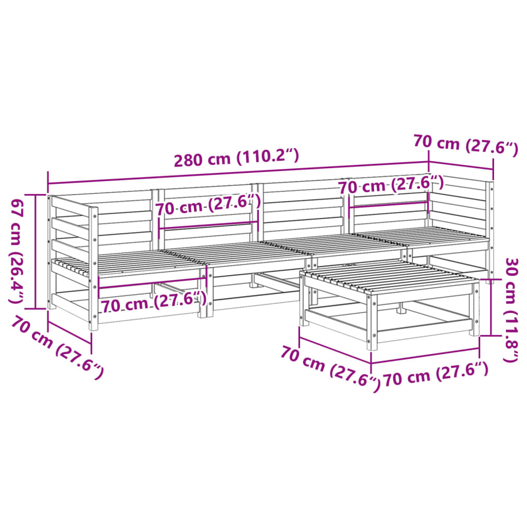 vidaXL Salon de jardin 5 pcs bois massif sapin de douglas