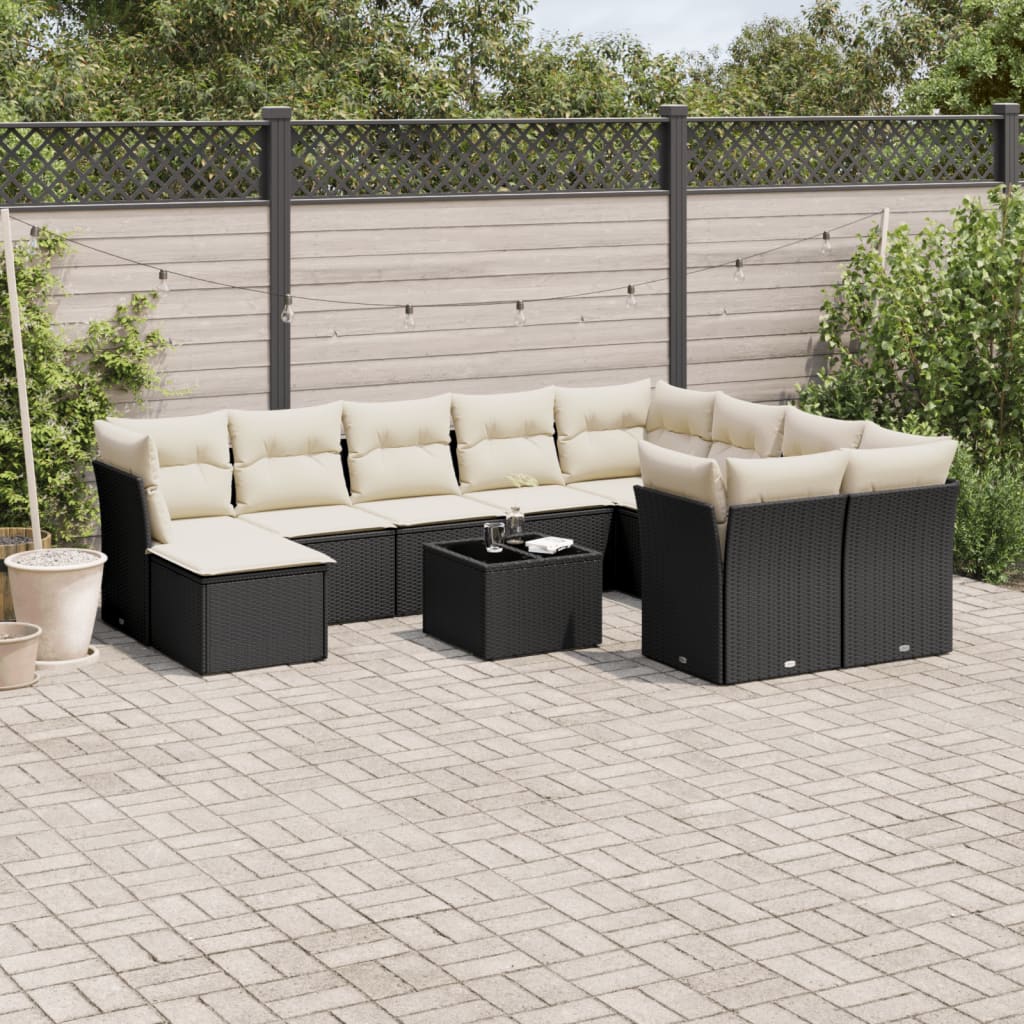 vidaXL Salon de jardin 11 pcs avec coussins noir résine tressée