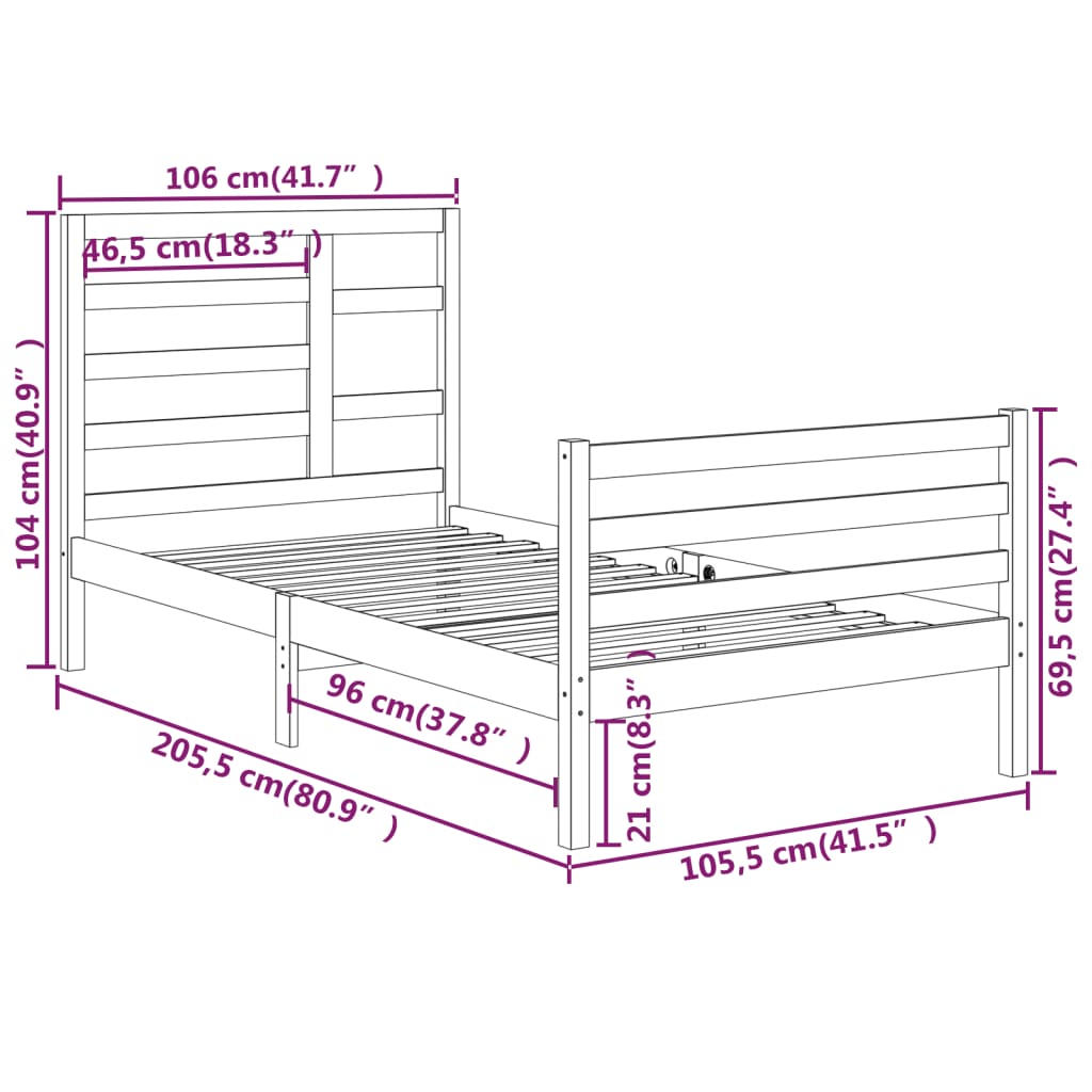 vidaXL Cadre de lit sans matelas blanc bois massif 100x200 cm