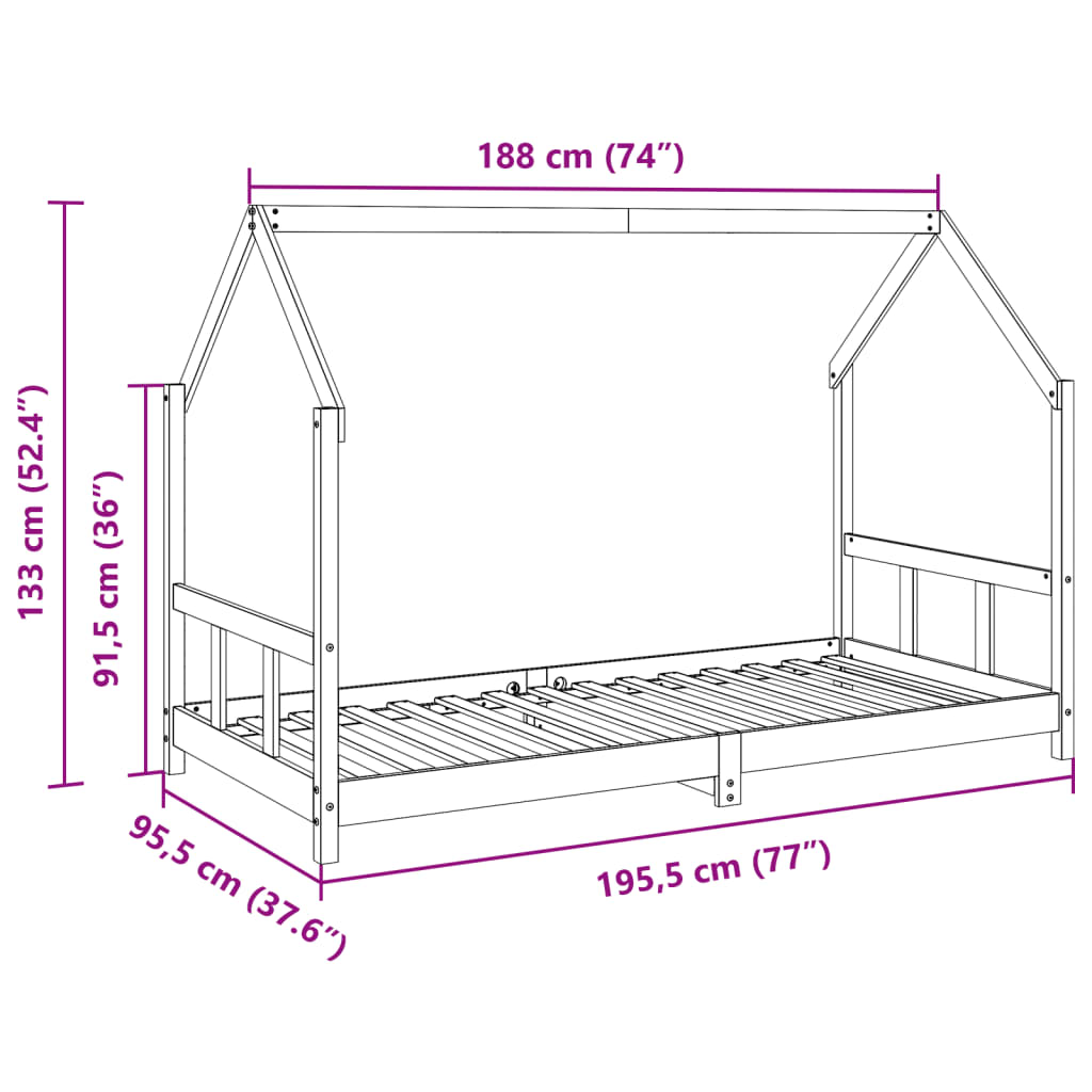 vidaXL Cadre de lit d'enfants cire marron 90x190 cm bois de pin massif