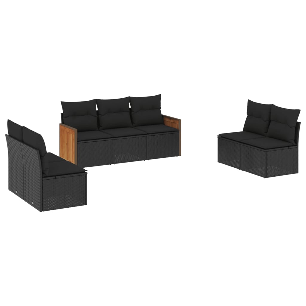 vidaXL Salon de jardin 7 pcs avec coussins noir résine tressée