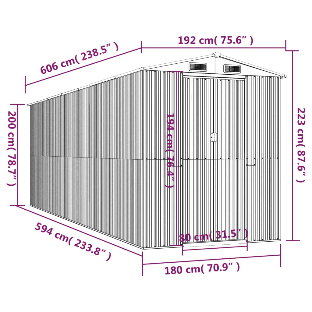 vidaXL Abri de jardin Marron foncé 192x606x223 cm Acier galvanisé