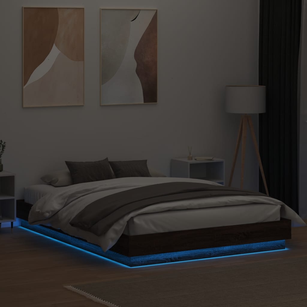 vidaXL Cadre de lit avec LED sans matelas chêne marron 140x200 cm