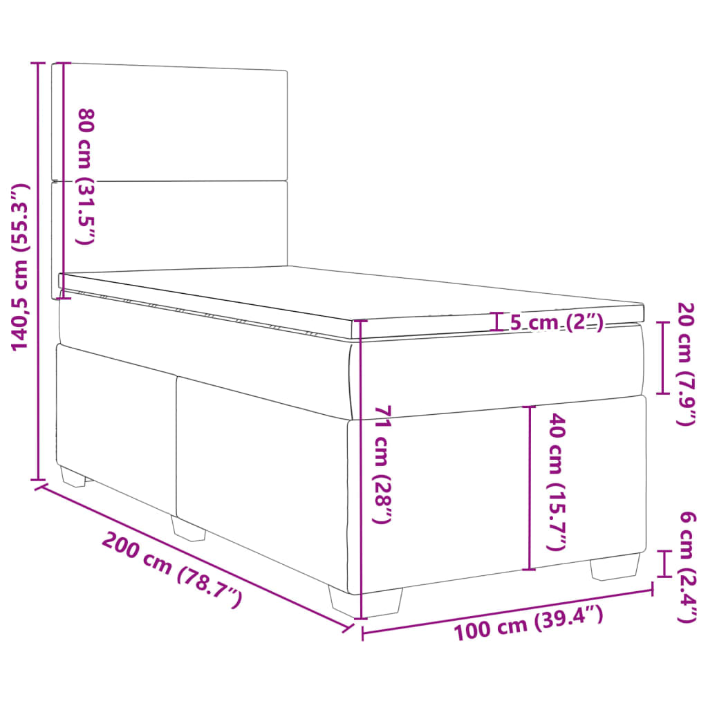 vidaXL Sommier à lattes de lit et matelas Gris clair 100x200cm Velours