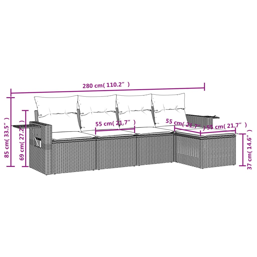 vidaXL Salon de jardin 5 pcs avec coussins noir résine tressée