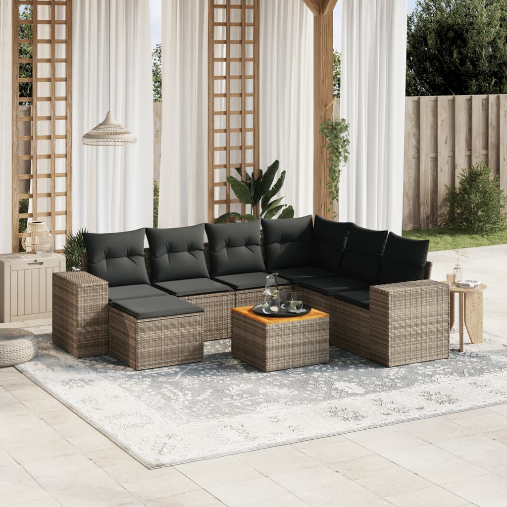 vidaXL Salon de jardin 8 pcs avec coussins gris résine tressée