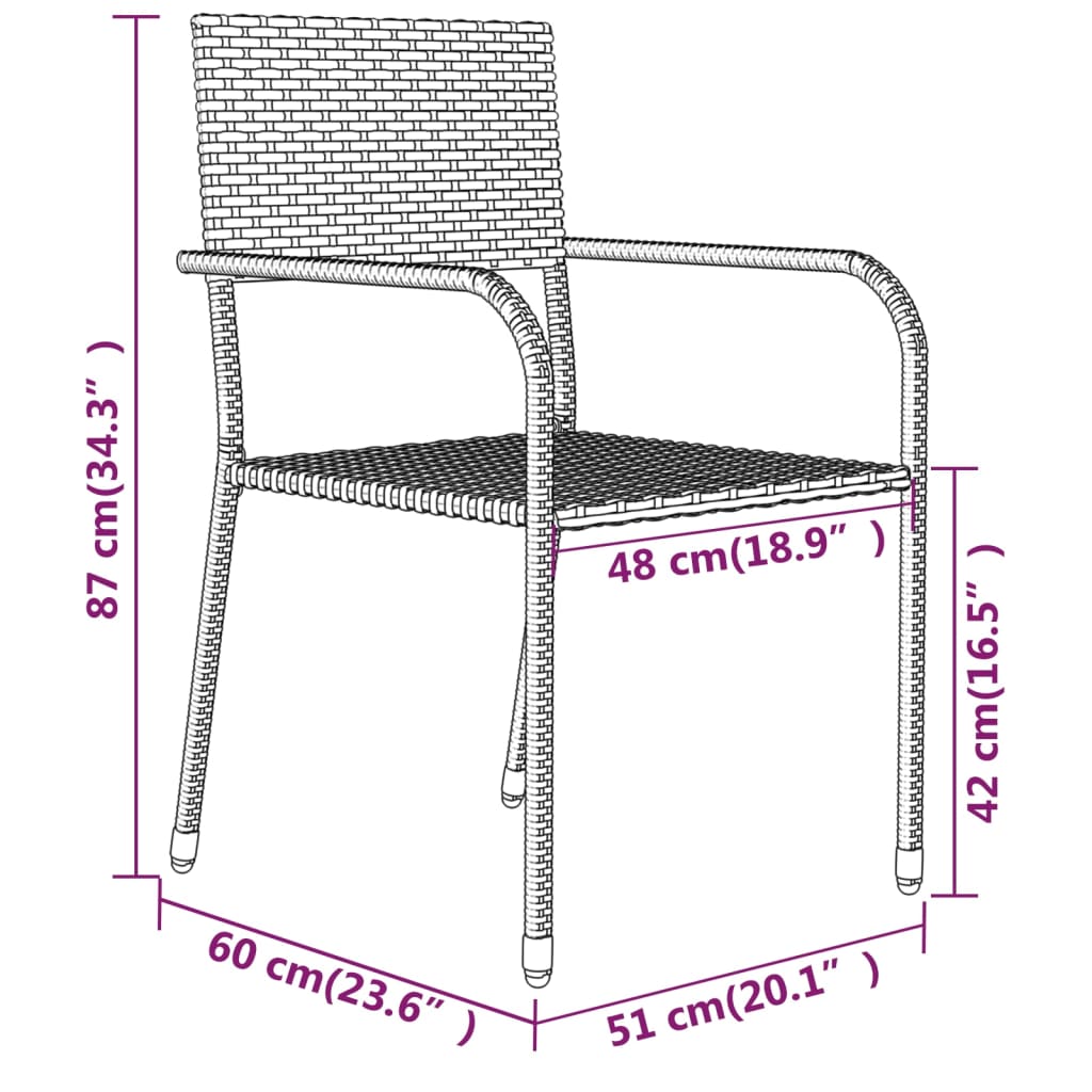 vidaXL Ensemble à manger de jardin 7 pcs Noir