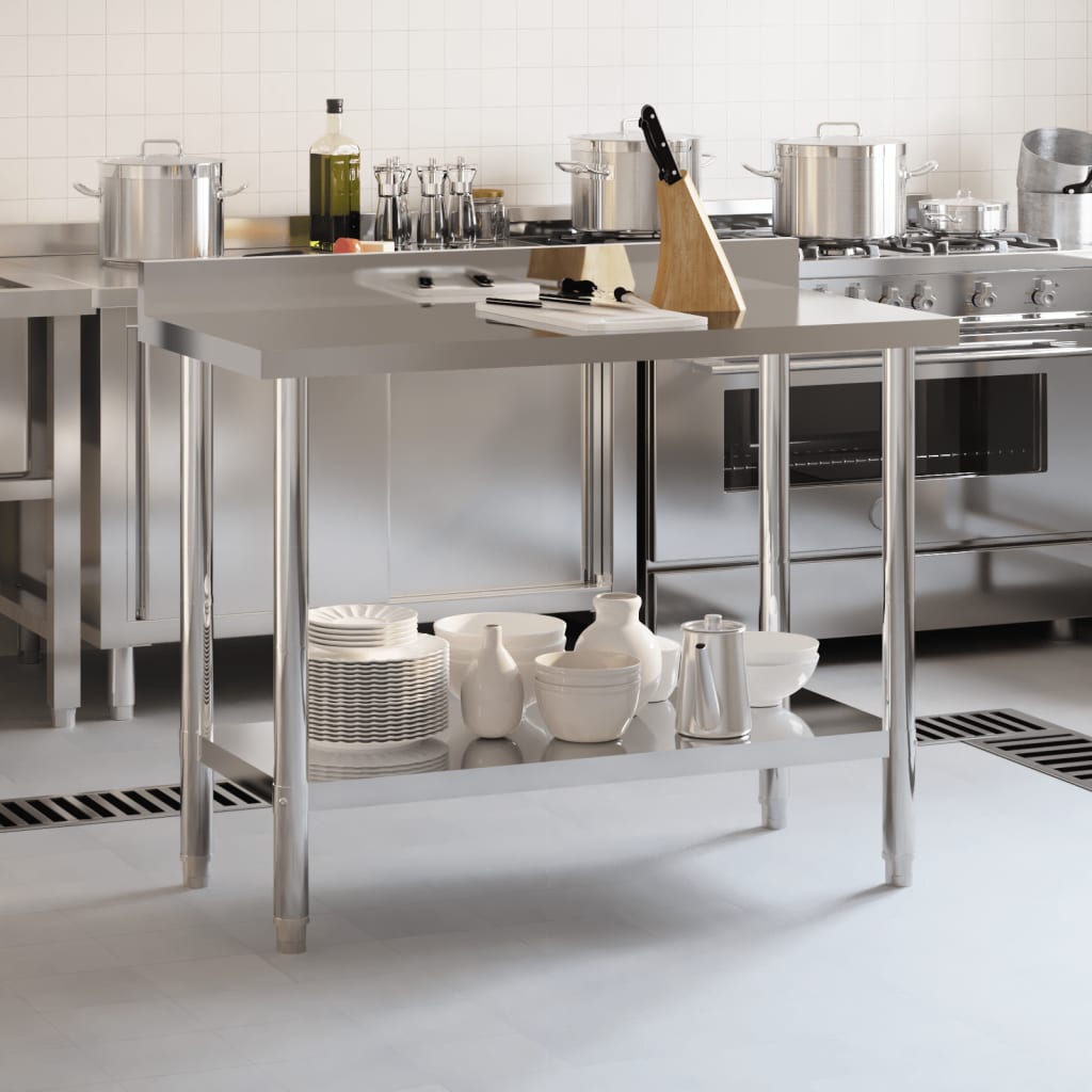 vidaXL Table de travail de cuisine avec dosseret 110x55x93 cm inox