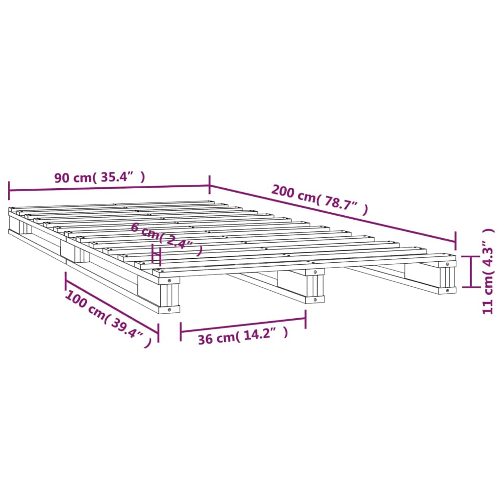 vidaXL Lit de palette blanc 90x200 cm bois de pin massif