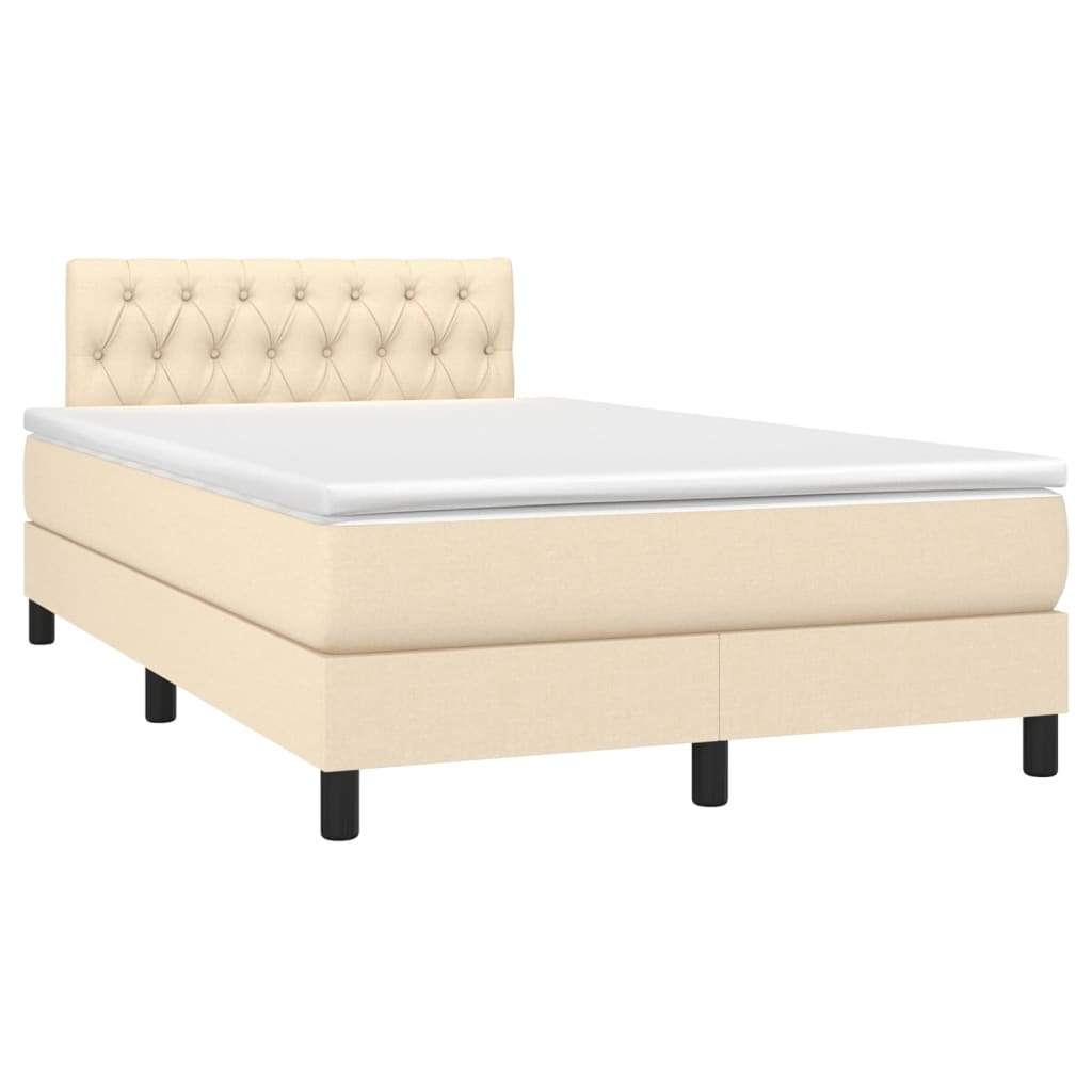 vidaXL Sommier à lattes de lit matelas et LED crème 120x190 cm tissu