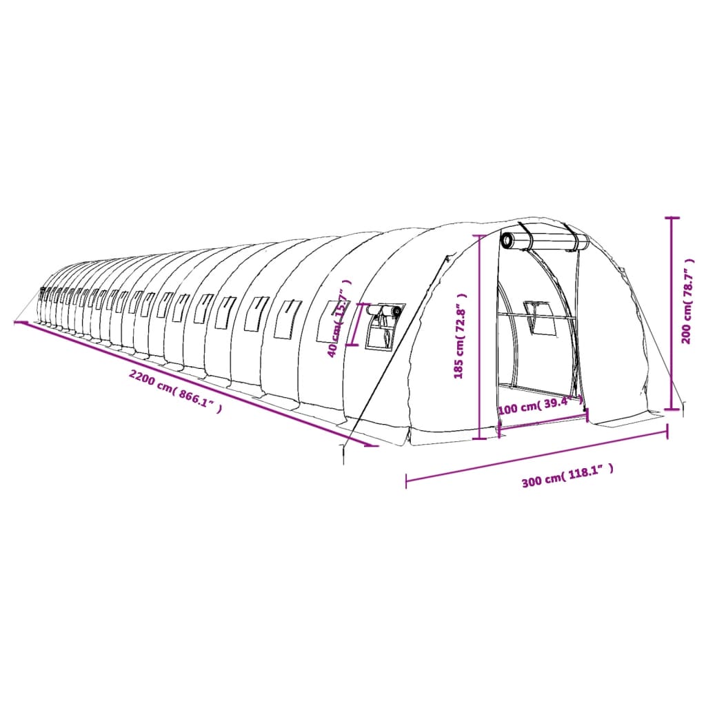 vidaXL Serre avec cadre en acier blanc 66 m² 22x3x2 m