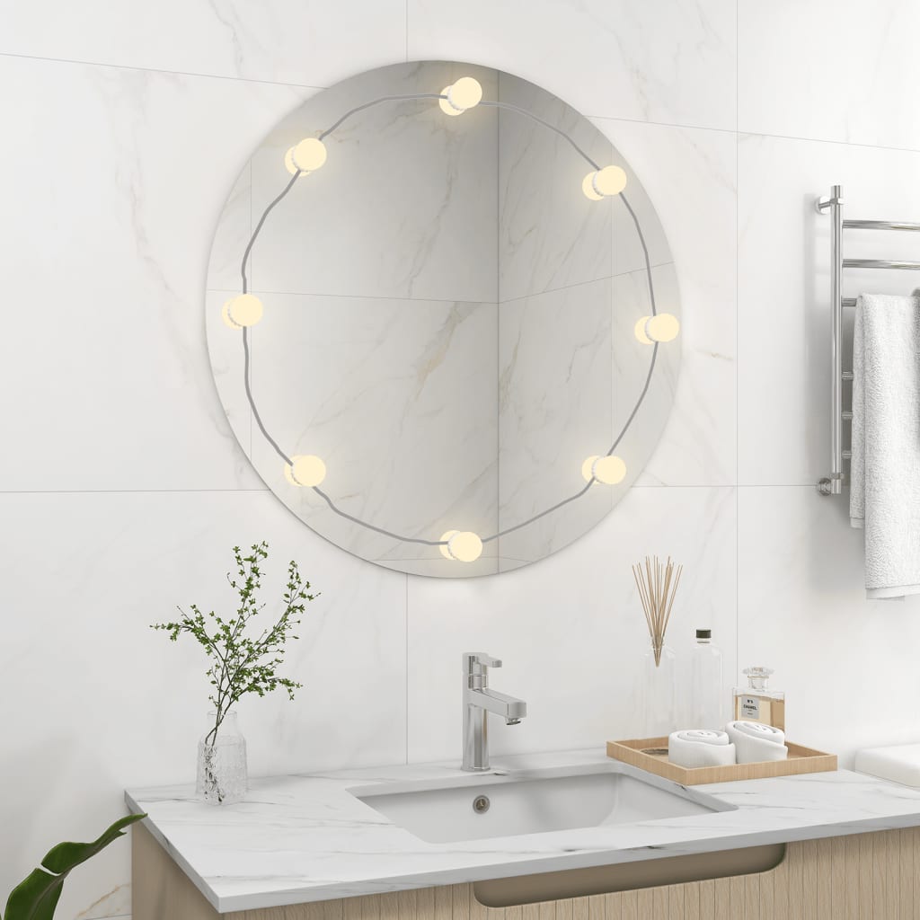 vidaXL Miroir mural sans cadre avec lampes LED Rond Verre