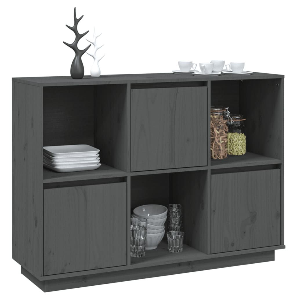 vidaXL Buffet Gris 110,5x35x80 cm Bois massif de pin