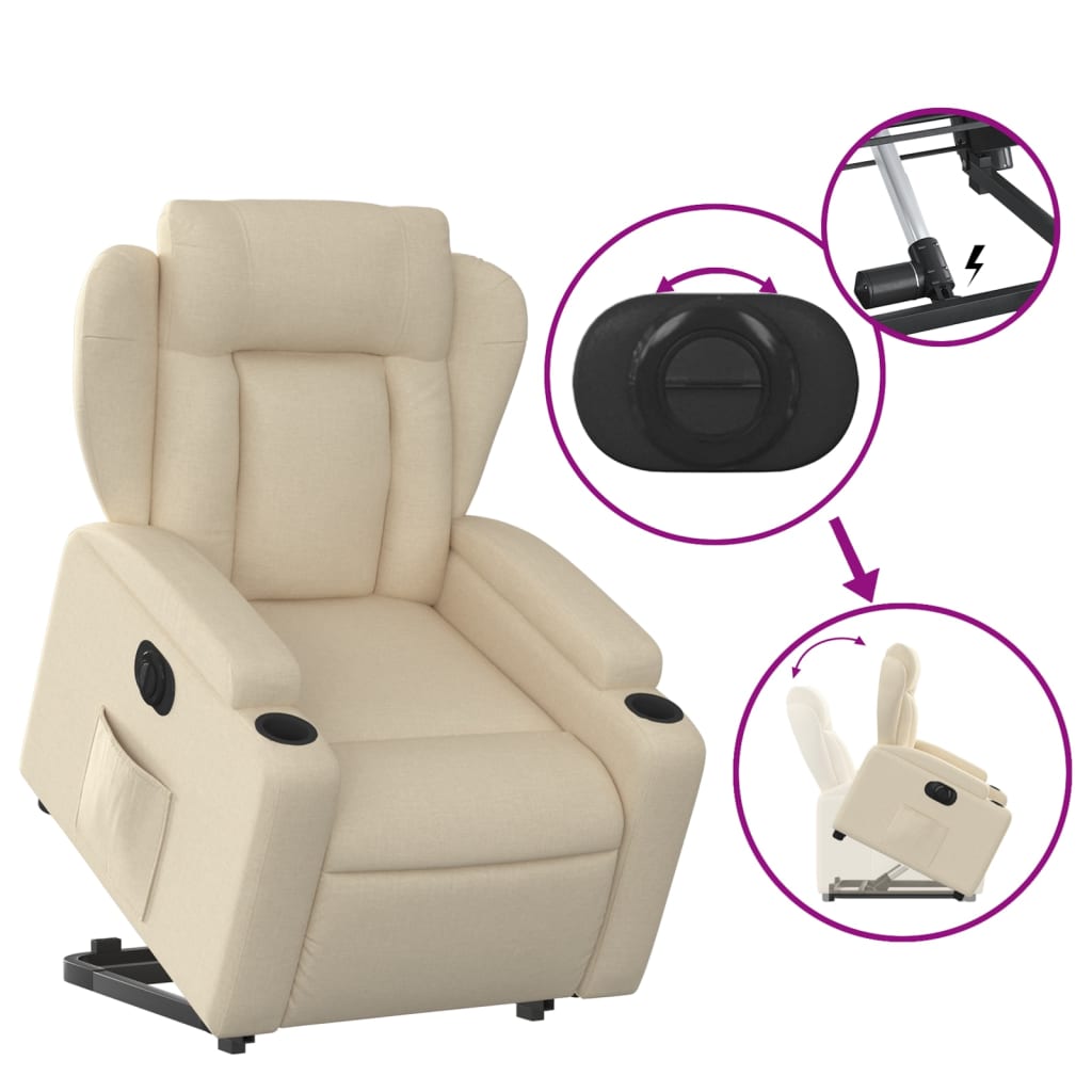 vidaXL Fauteuil inclinable électrique crème tissu