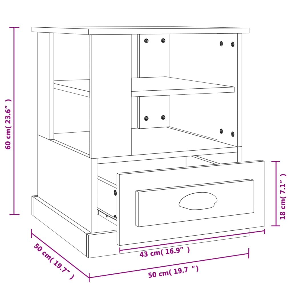 vidaXL Table d'appoint gris béton 50x50x60 cm bois d'ingénierie