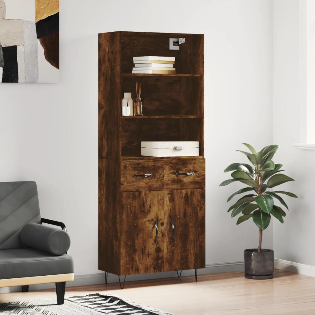 vidaXL Buffet haut Chêne fumé 69,5x34x180 cm Bois d'ingénierie