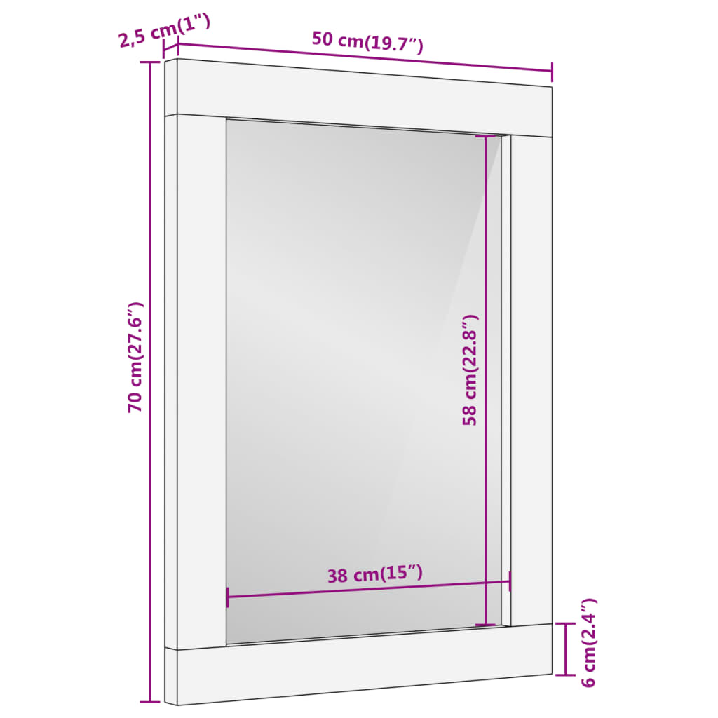 vidaXL Miroir salle de bain 50x70x2,5 cm bois massif d'acacia et verre