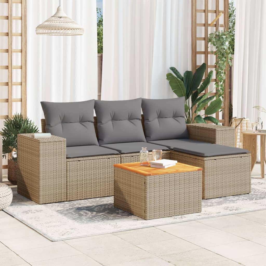 vidaXL Salon de jardin avec coussins 5 pcs beige résine tressée