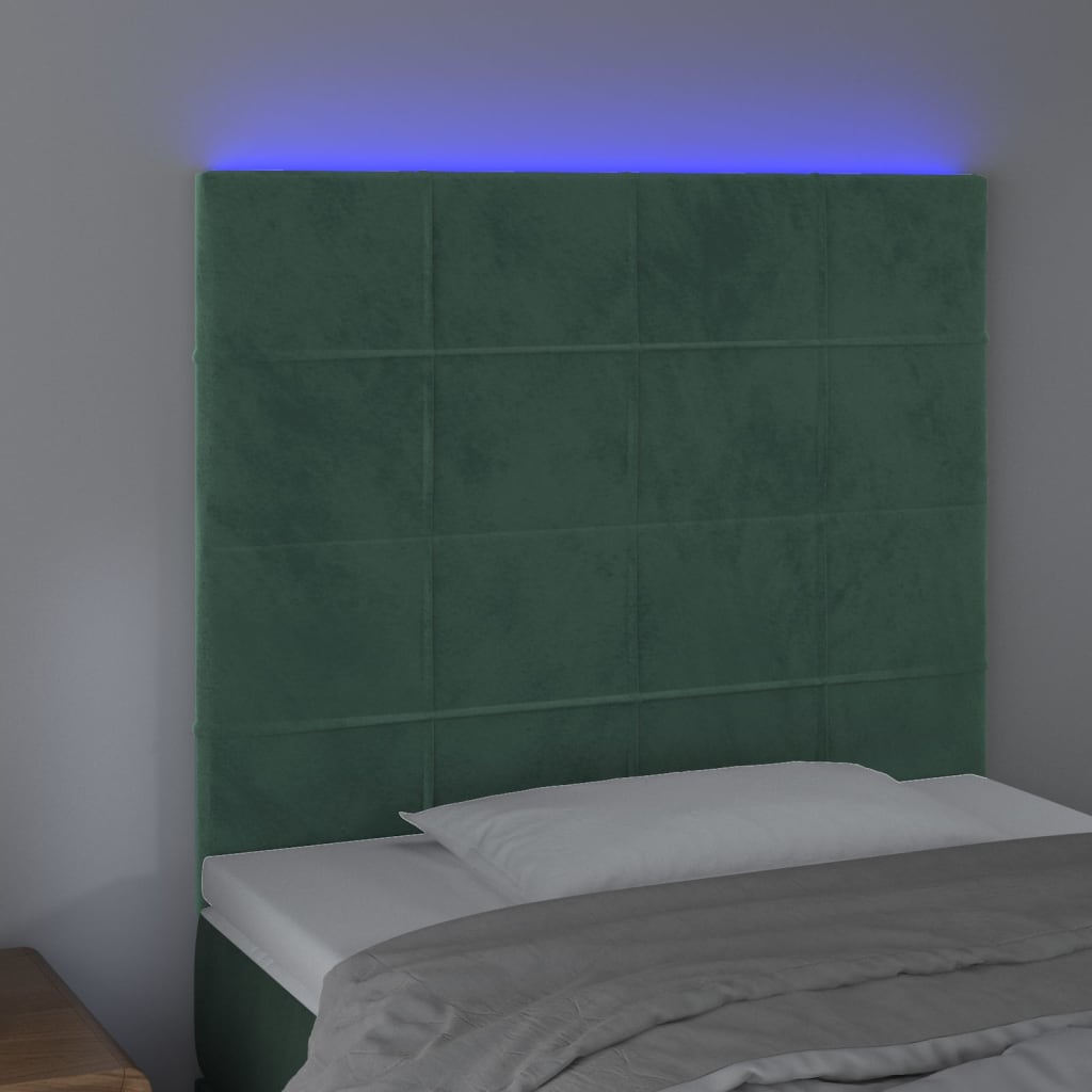 vidaXL Tête de lit à LED Vert foncé 100x5x118/128 cm Velours