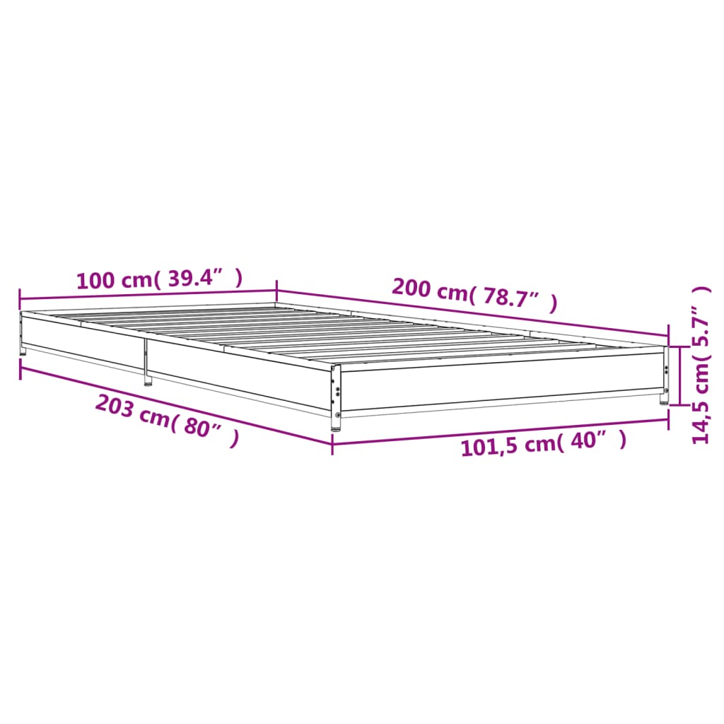 vidaXL Cadre de lit sans matelas sonoma gris 100x200 cm