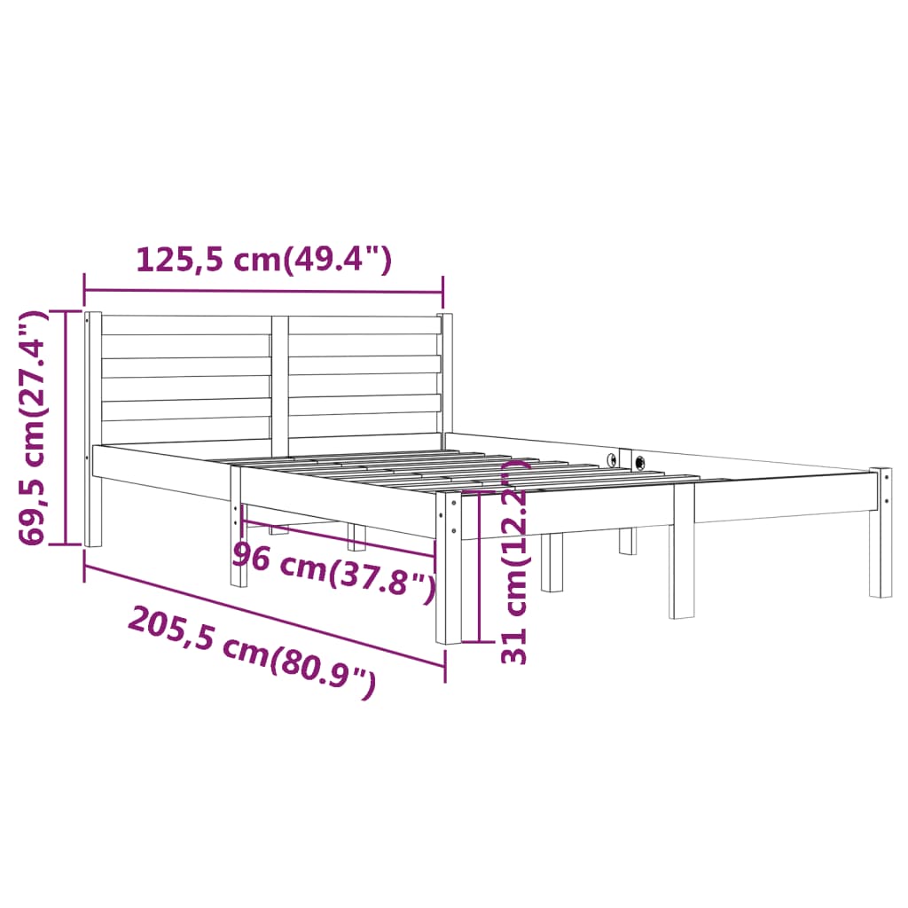 vidaXL Cadre de lit Bois de pin massif 120x200 cm