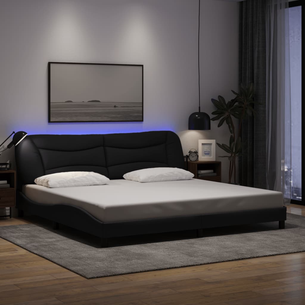 vidaXL Cadre de lit avec lumières LED noir 200x200 cm tissu