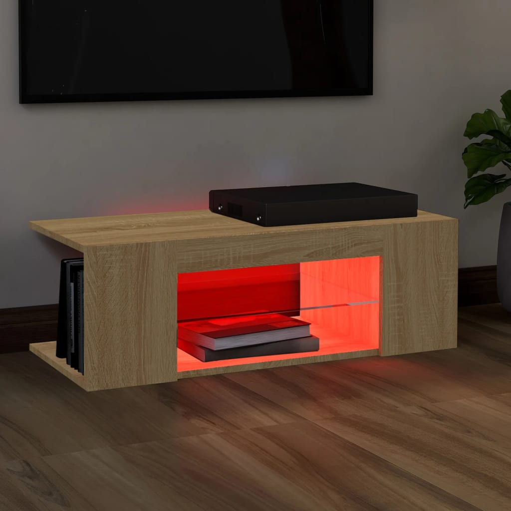 vidaXL Meuble TV avec lumières LED chêne sonoma 90x39x30 cm