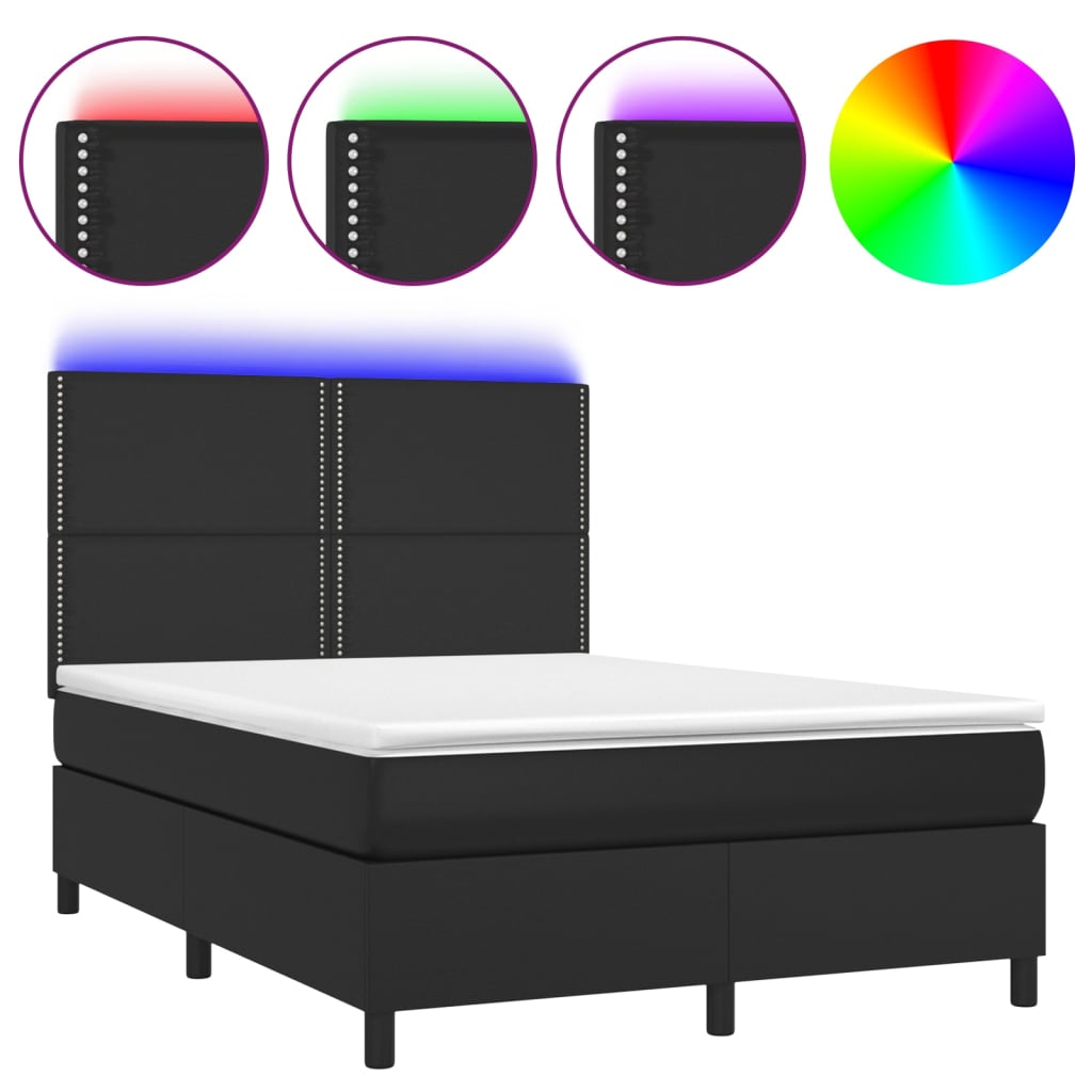 vidaXL Sommier à lattes de lit avec matelas et LED Noir 140x190 cm