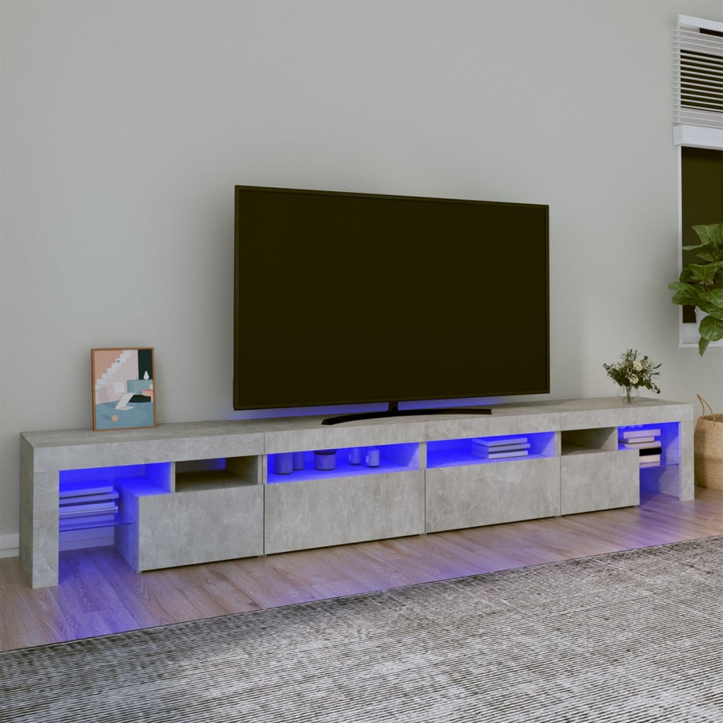 vidaXL Meuble TV avec lumières LED Gris béton 260x36,5x40 cm