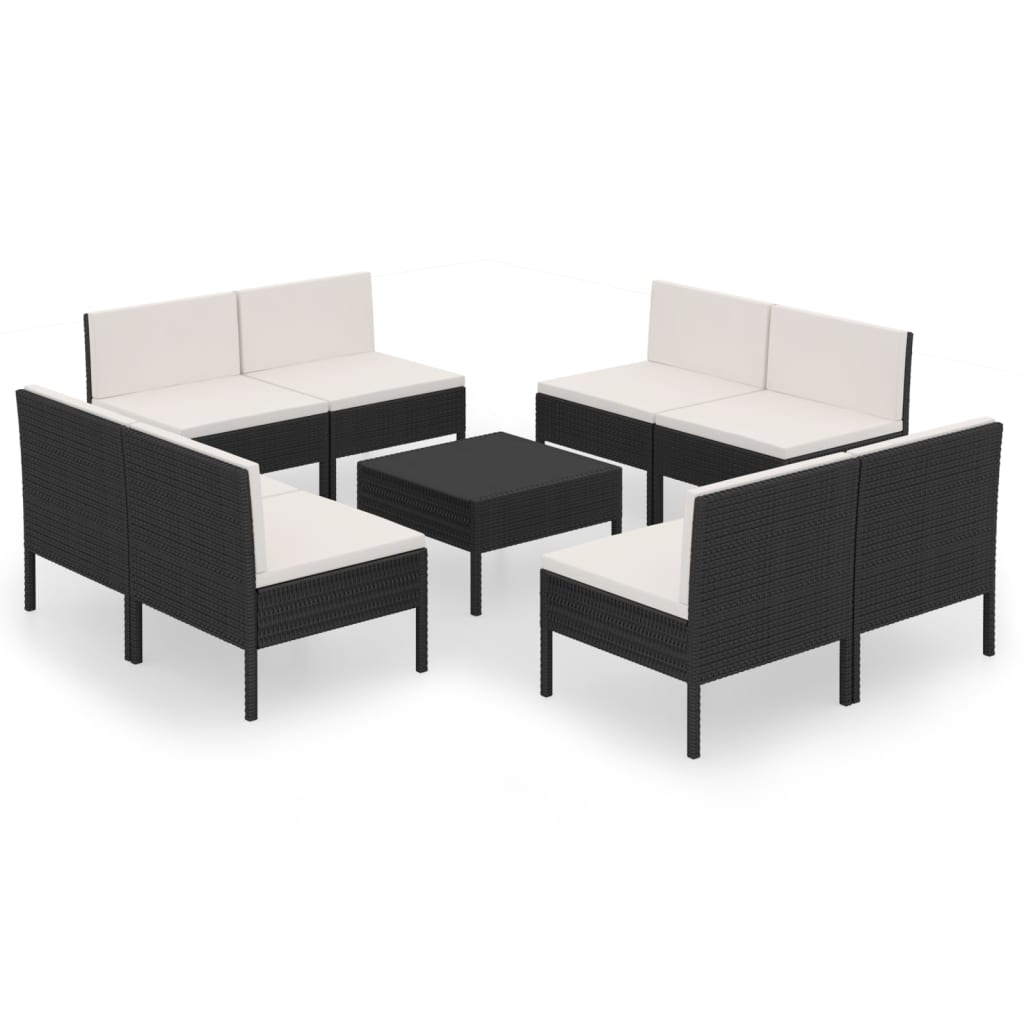 vidaXL Salon de jardin 9 pcs avec coussins Résine tressée Noir