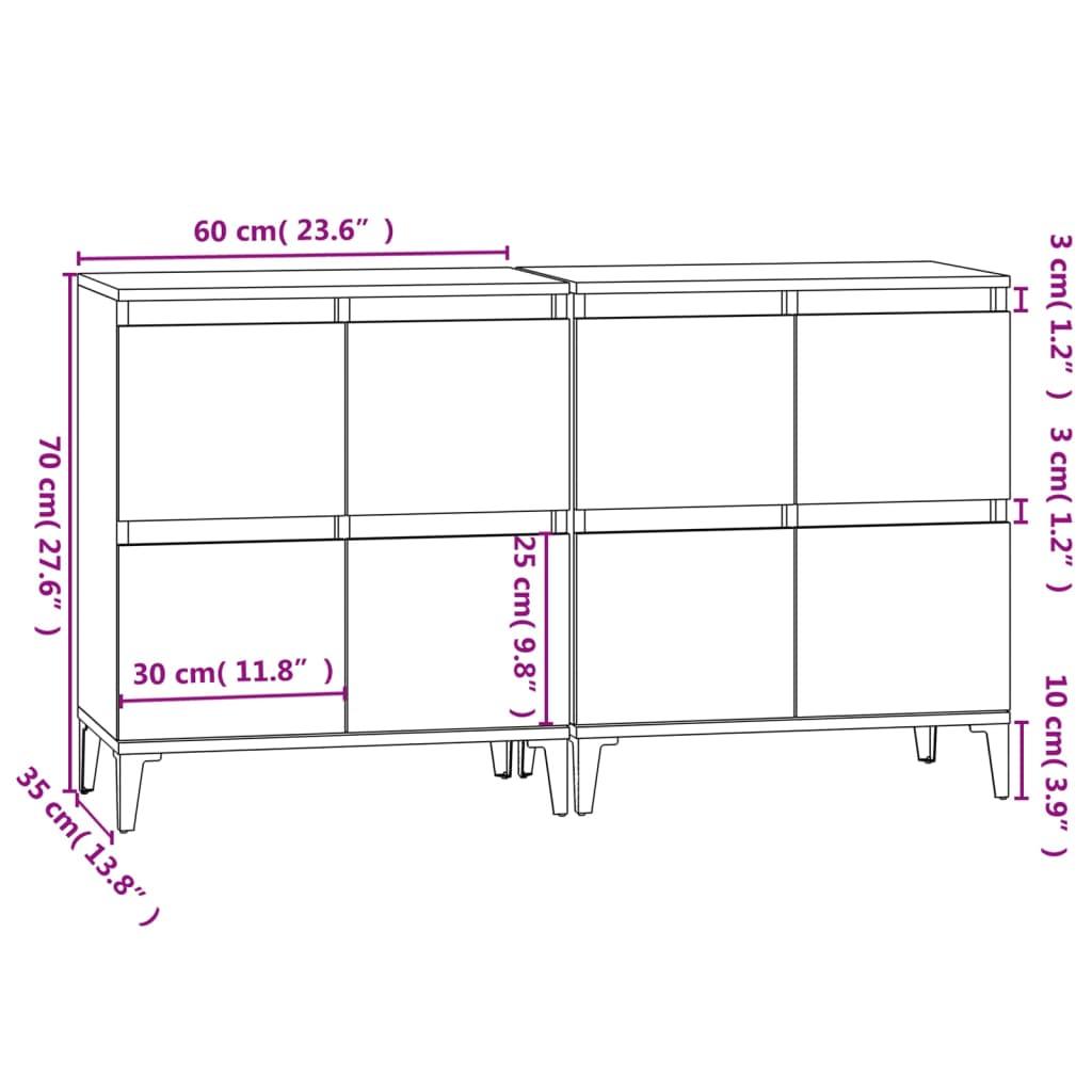 vidaXL Buffets 2 pcs sonoma gris 60x35x70 cm bois d'ingénierie