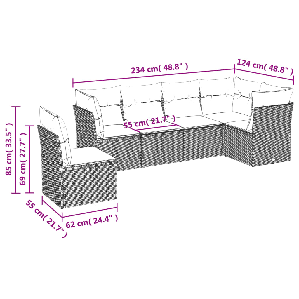 vidaXL Salon de jardin 6 pcs avec coussins noir résine tressée