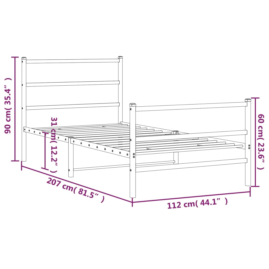 vidaXL Cadre de lit métal sans matelas avec pied de lit noir 107x203cm