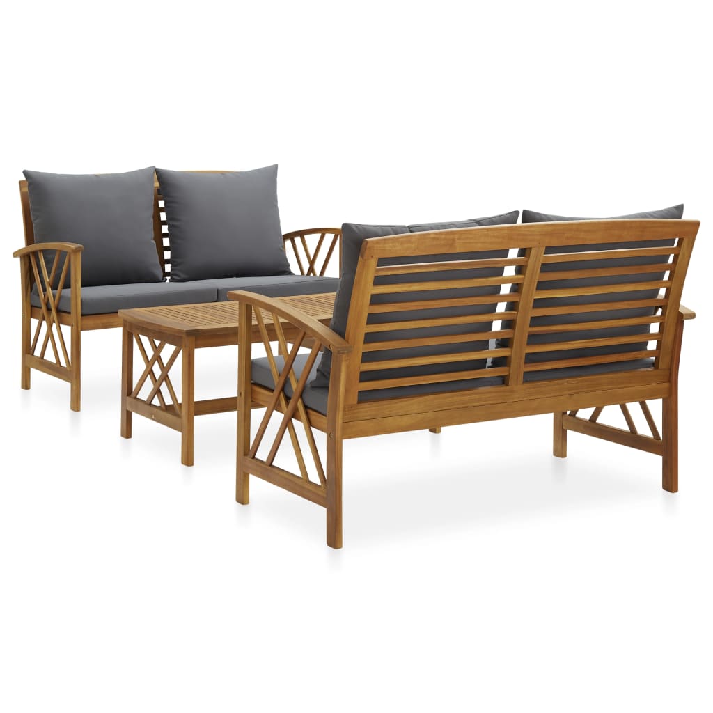 vidaXL Salon de jardin 3 pcs avec coussins Bois d'acacia massif